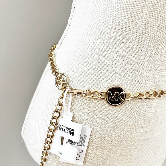 NEW Michael Kors Gold Faux Tortoise Shell Signature Logo Chain Belt